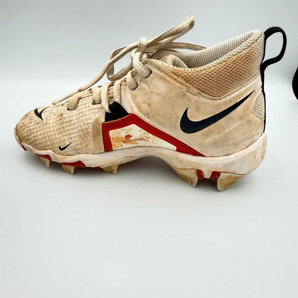 Nike Alpha Menace 3 Shark BG Kids Football Cleats White Red CV0581-103 Size 12C